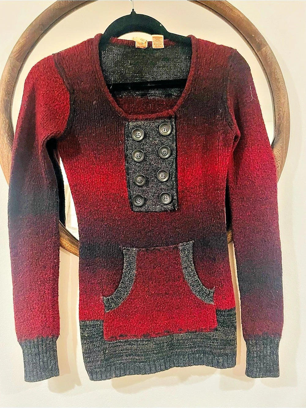 BKE Color Block Knit Sweater in Red & Black